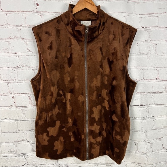 Women’s plus size Vest 1X Brown Full Zip Front Sleeveless Faux Fur Burnout - Picture 1 of 11